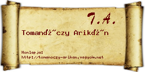 Tomanóczy Arikán névjegykártya